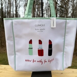 Kate Spade Clinique NWT White and Mint Lipstick Tote